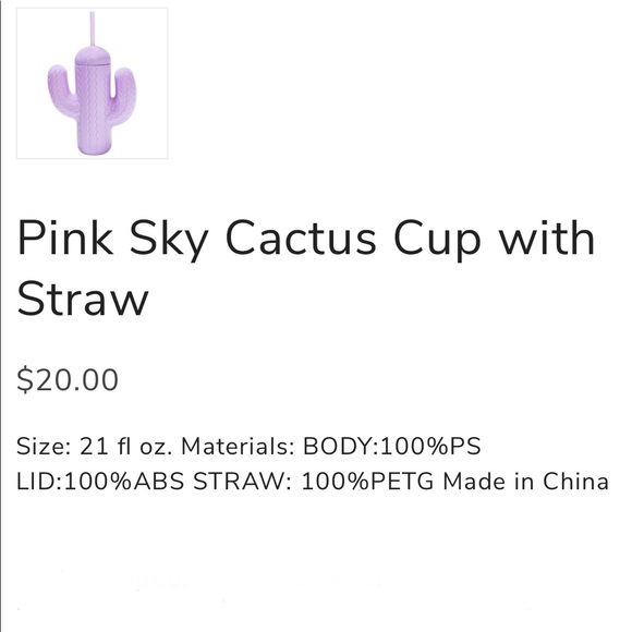 Pink Cactus cup 21 oz with lid & reusable straw 🌵 - Picture 2 of 2